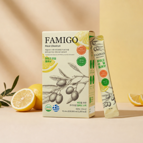 FAMIGO 檸檬共萃特級初榨橄欖油隨身包常備組，15ml × 20入盒裝與單包商品圖